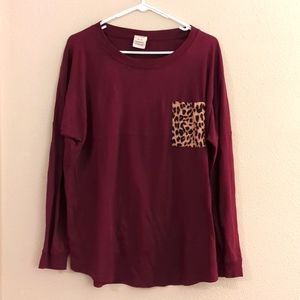 Victoria's Secret PINK Oversized Long Sleeve Cotton Pocket Tee